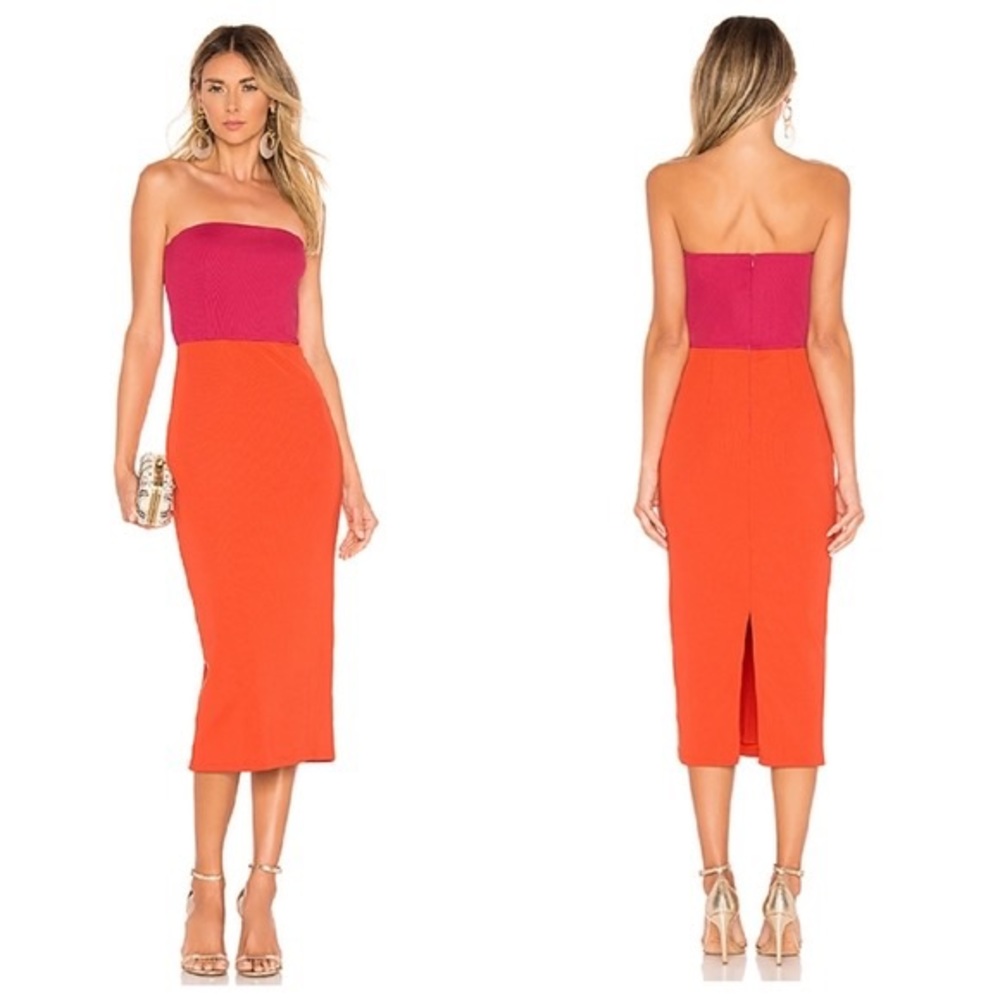 NWT NBD REVOLVE Kyra Midi Dress in Fuchsia & Orange Size XS